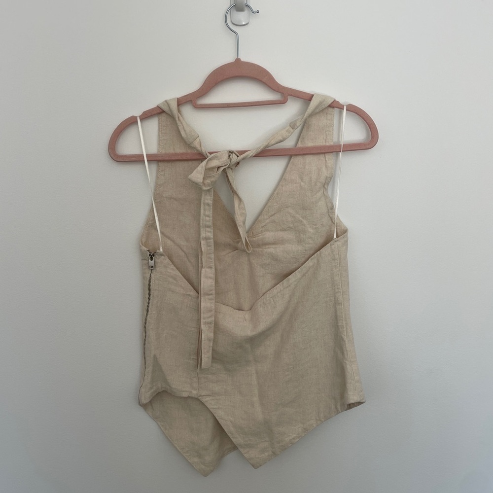 ZARA Linen Blend Asymmetrical Top Beige M | Minimalist Boho Chic - Picture 3 of 5